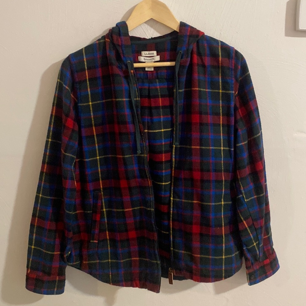 L.L. Bean Zip-up Hooded Flannel (XS)